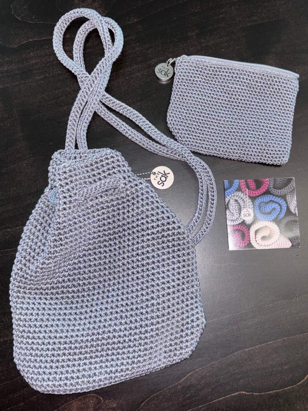 The Sak Crochet Mini Backpack Bag and Coin Pouch Taupe NWOT Y2K Care Card Inc